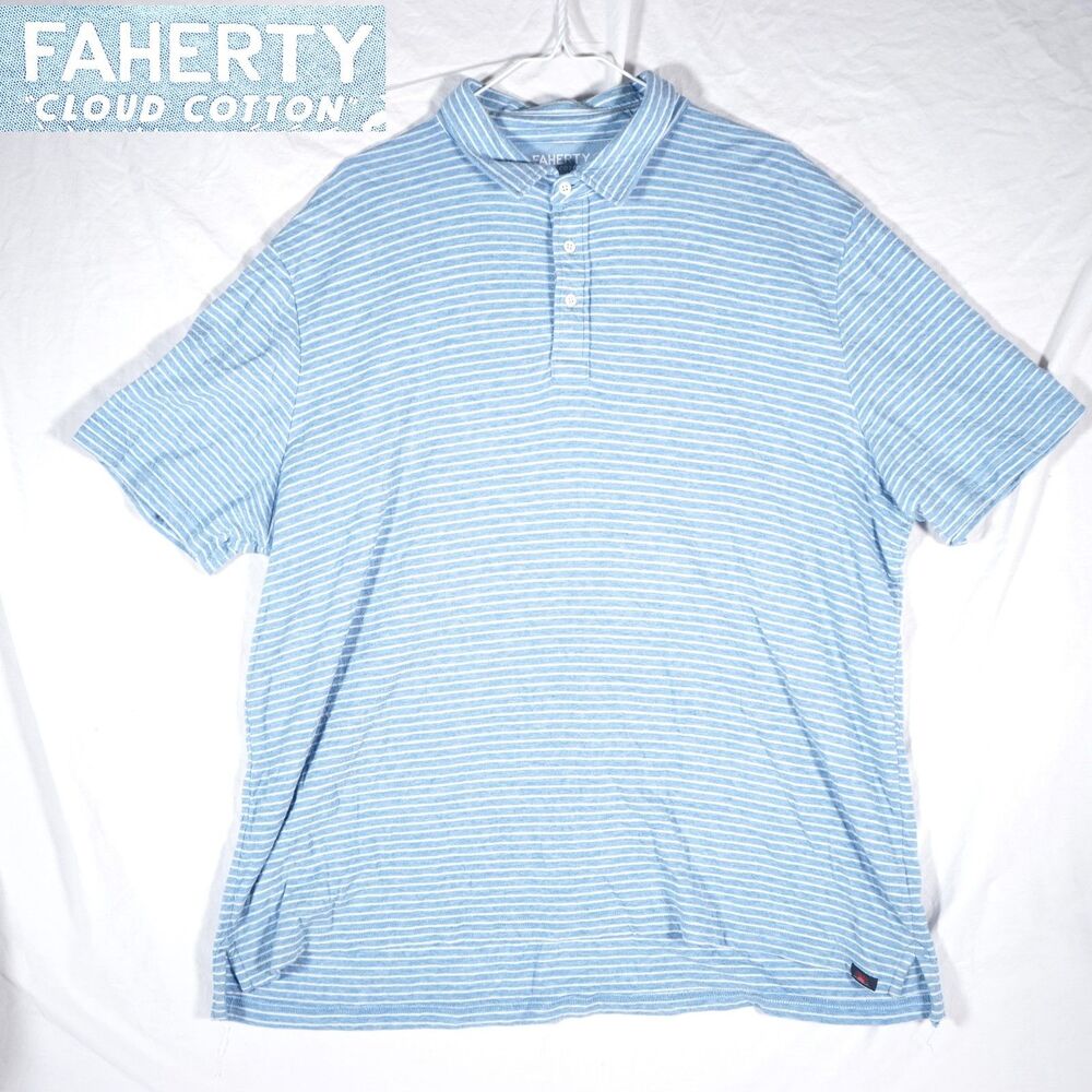 Faherty Cloud Cotton Polo Shirt Blue White Striped XXL